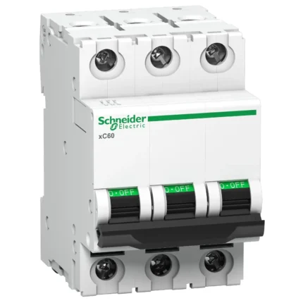 Schneider Electric A9N3P63C Acti 9 MCB XC60 3P 63A C MCB, Schneider Electric Acti 9 MCB xC60 3P 63A C 10000A A9N3P63C MCB, A9N3P63C Acti 9 MCB XC60 3P 63A C 10000A, Miniature Circuit Breaker - xC60 - 3 poles - 63 A - C curve