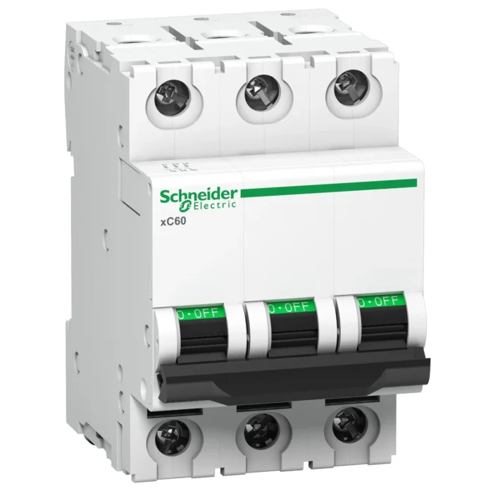 Schneider Electric A9N3P63C Acti 9 MCB XC60 3P 63A C MCB, Schneider Electric Acti 9 MCB xC60 3P 63A C 10000A A9N3P63C MCB, A9N3P63C Acti 9 MCB XC60 3P 63A C 10000A, Miniature Circuit Breaker - xC60 - 3 poles - 63 A - C curve